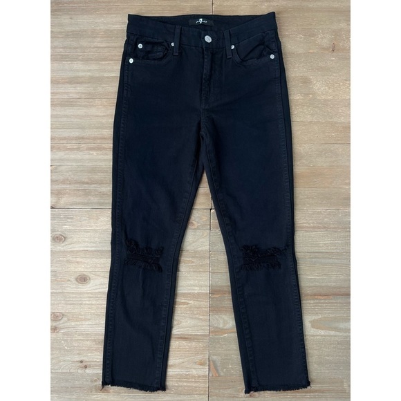 7FAM Timeless Ankle Straight Leg Distressed Raw Hem Jeans - Picture 3 of 8